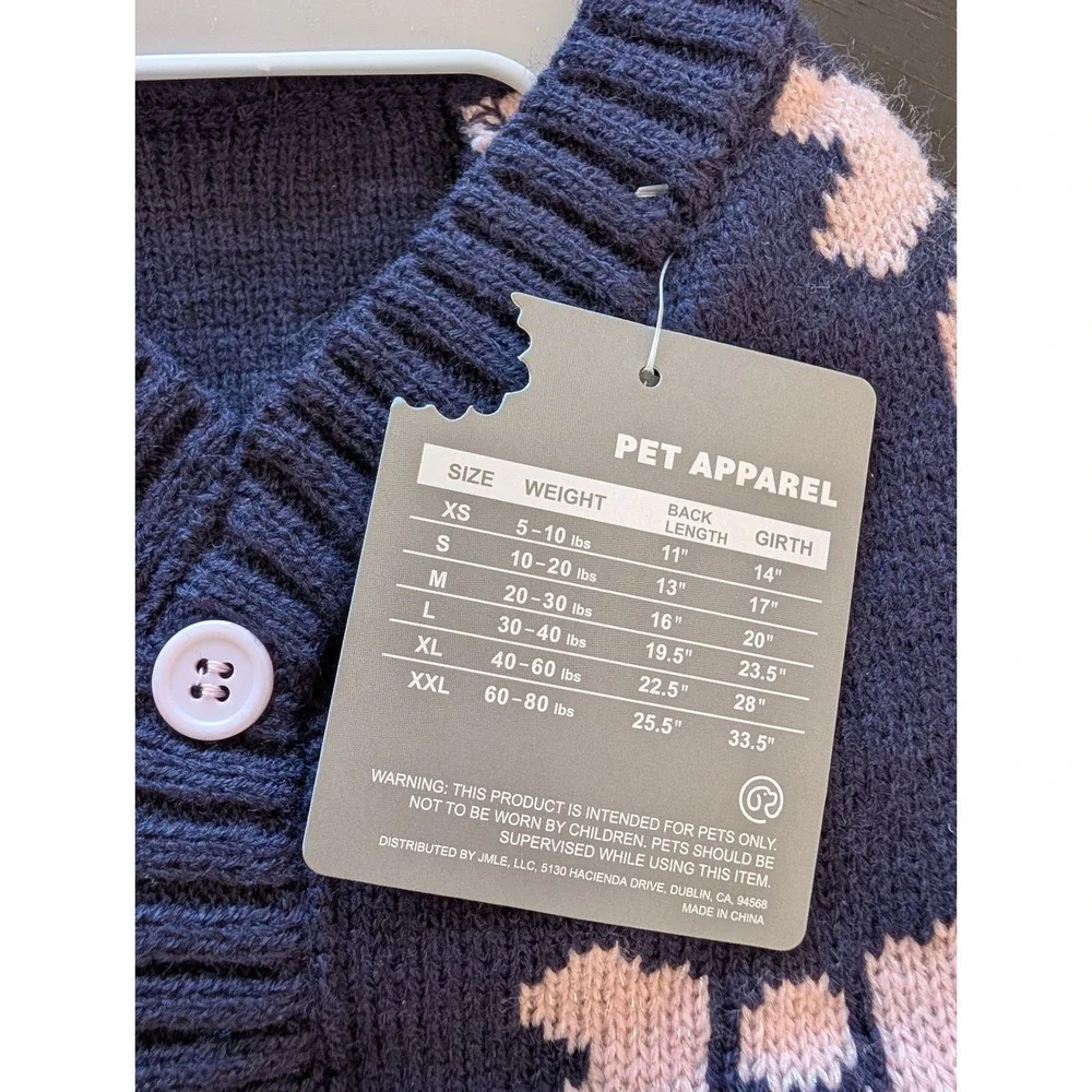 Fluffy Friends Dog Pet Cardigan Sweater Navy Blue Pink‎ Bow Knit Sz M Coquette